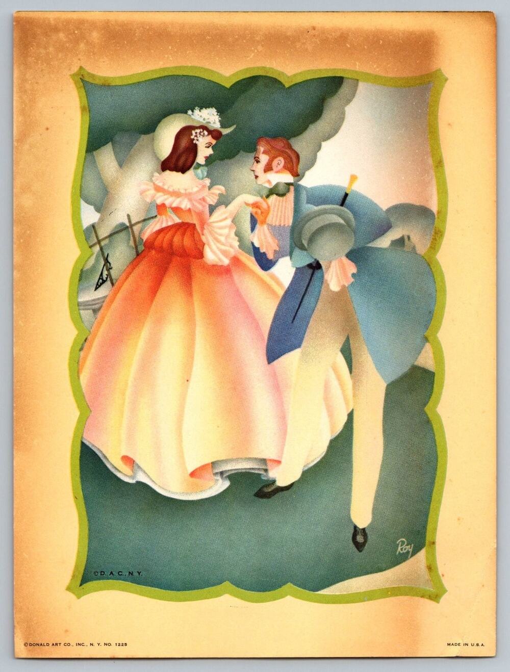 Vintage Roy Donald Art Co. Romantic Couple Art Deco Print 1229 Made in USA